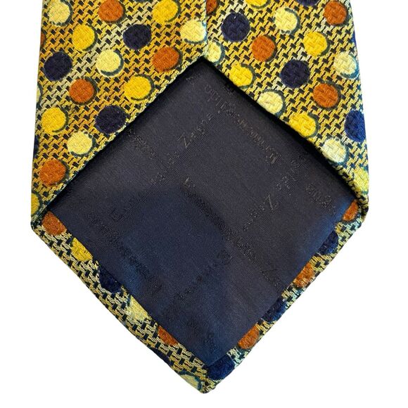 Ermenegildo Zegna Necktie Tie Mens Silk Gold with Circles Woven Made Italy 58" - Picture 6 of 9